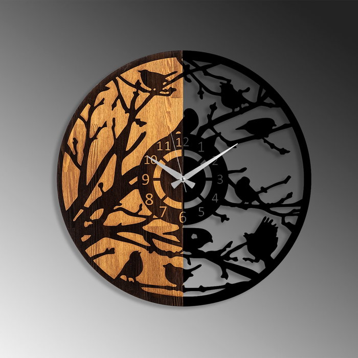 Wallity Reloj de pared decorativo de madera Nogal y Negro